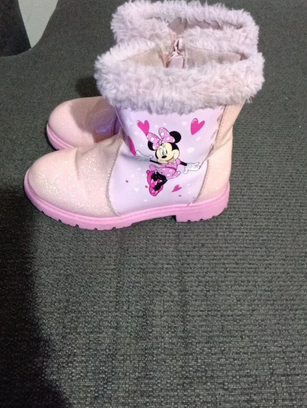 Minnie Pink Glitter Faux Fur Girls' Winter Boots